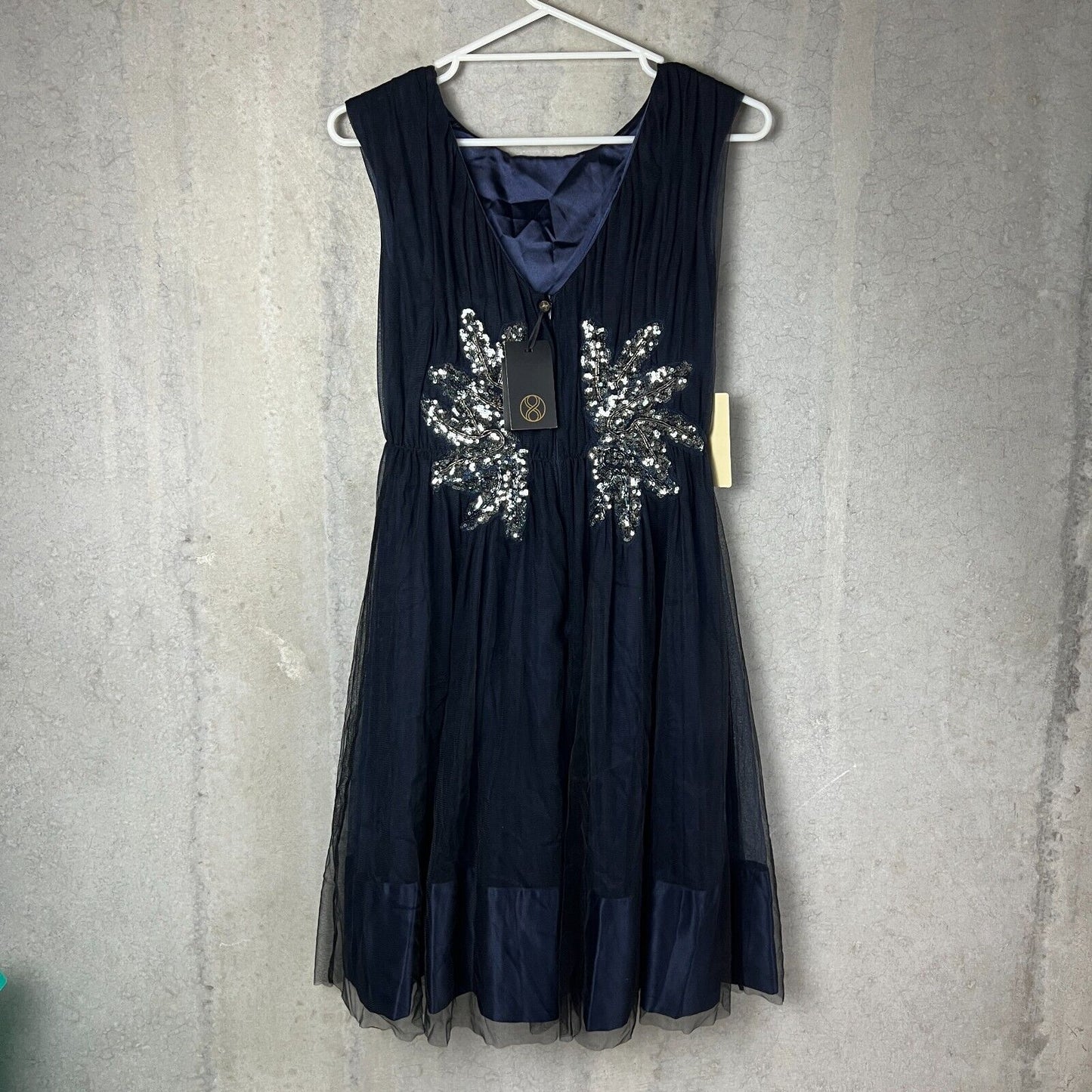 Phase Eight Womens Navy Blue Sequined Areatha Tulle Dress Size 8 (New)