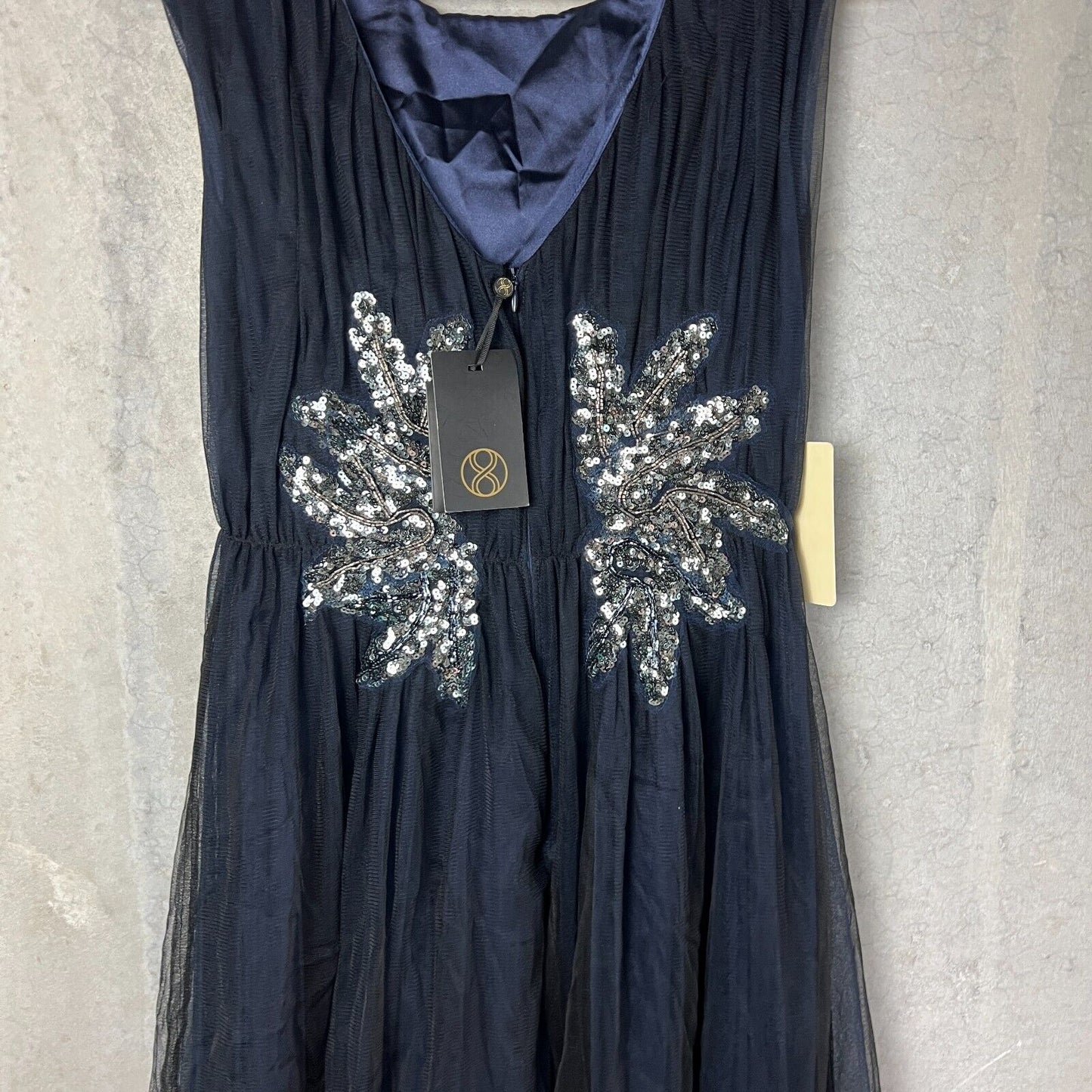 Phase Eight Womens Navy Blue Sequined Areatha Tulle Dress Size 8 (New)
