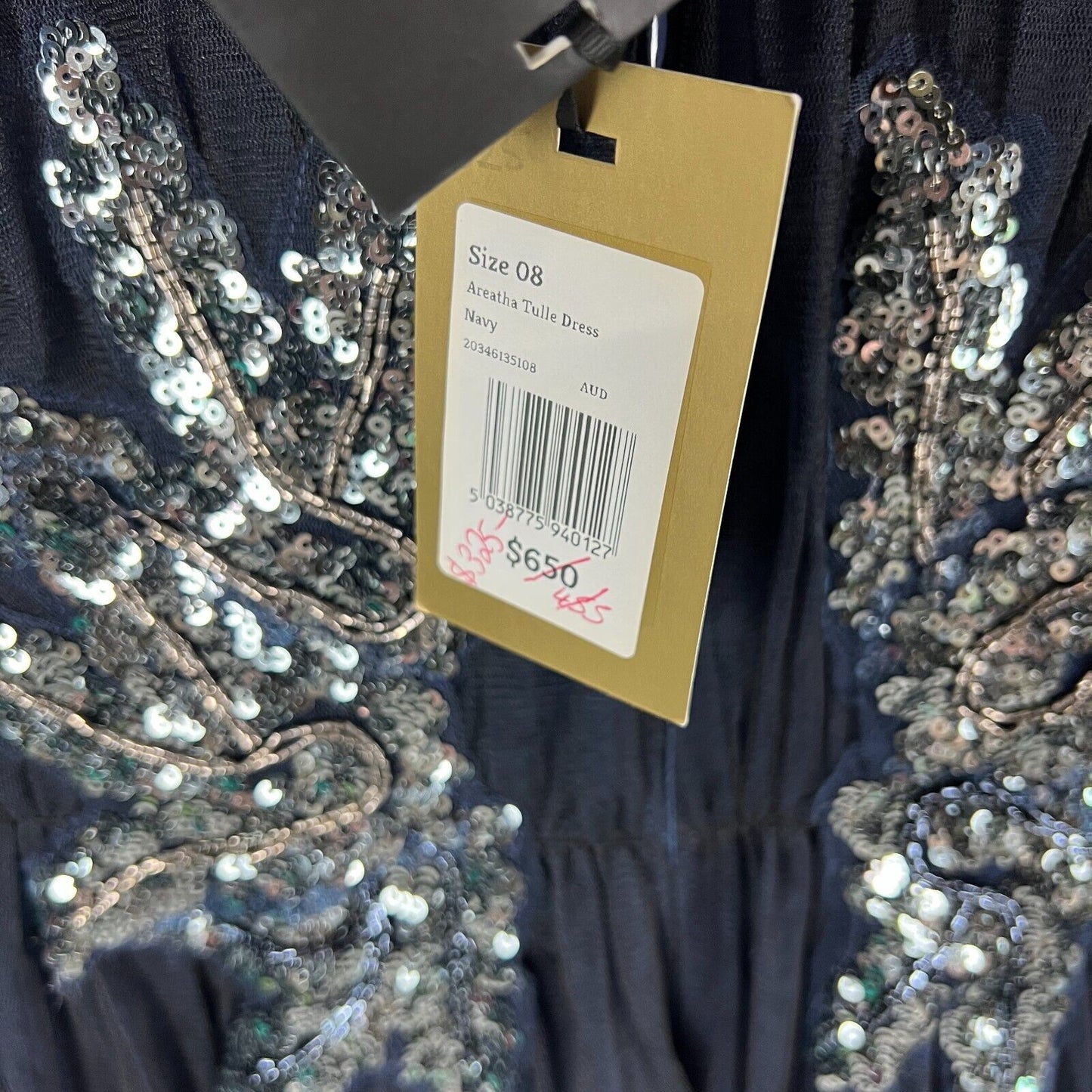 Phase Eight Womens Navy Blue Sequined Areatha Tulle Dress Size 8 (New)