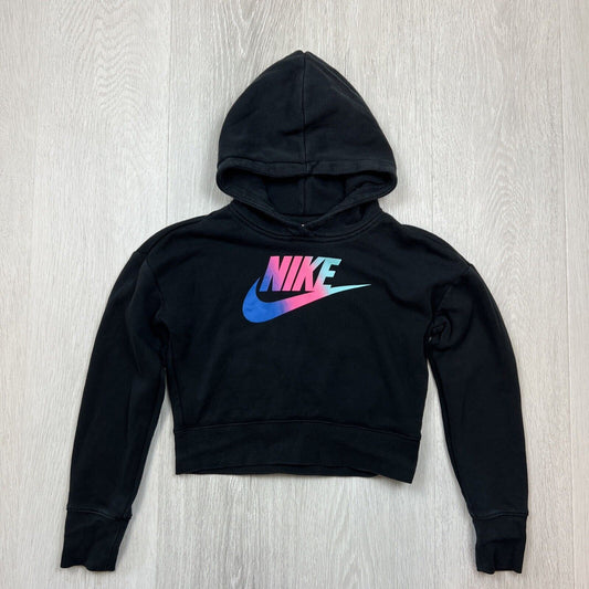 Nike Girls Black Pullover Cropped Hoodie Size Medium (10-12 Years)