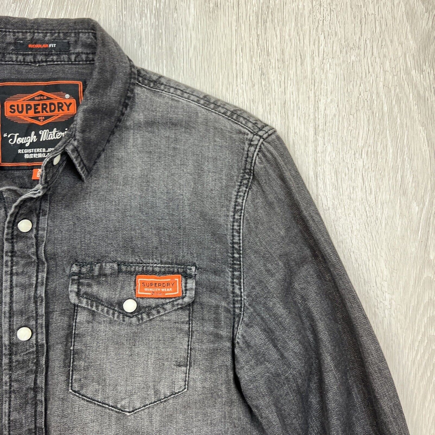 Superdry Black Long Sleeve Button Up Denim Shirt Size XS