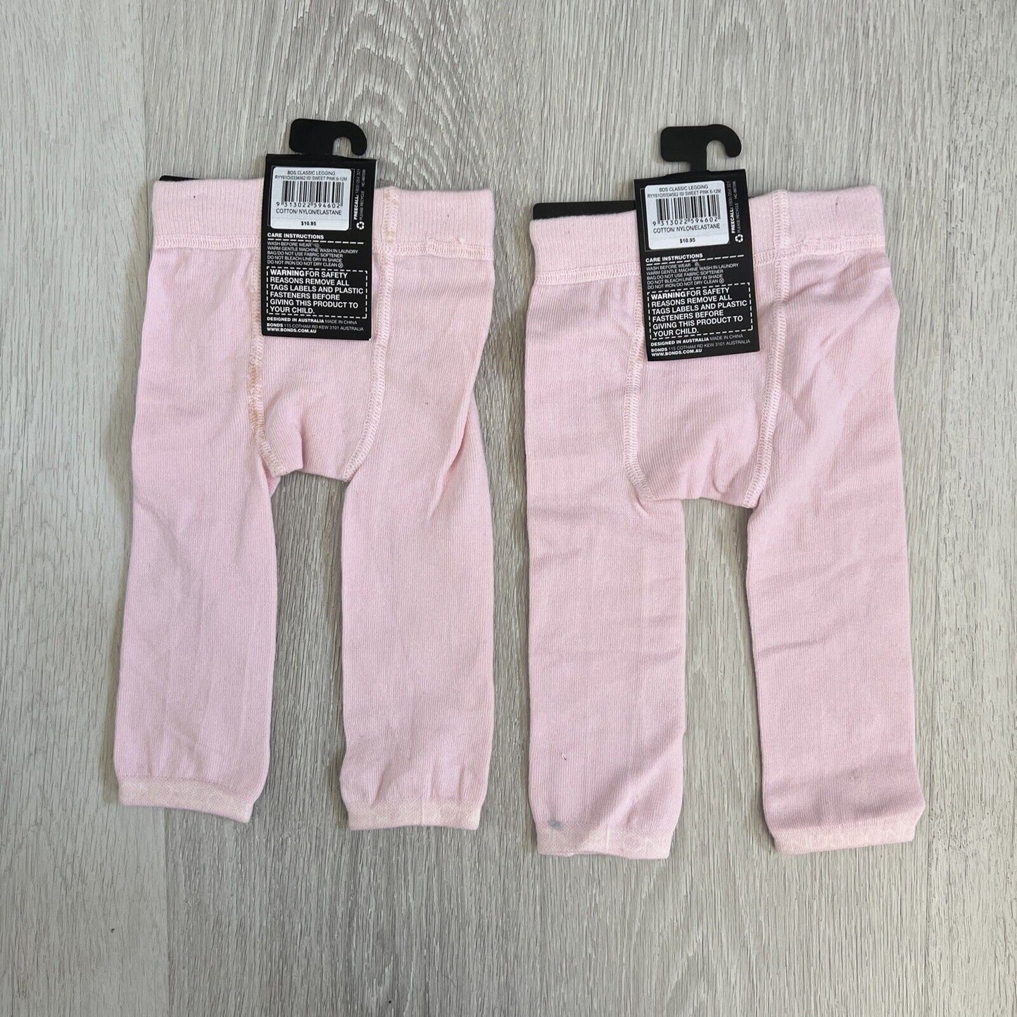 Bonds Baby Pink Leggings Size 6-12 Months (2 Pairs)