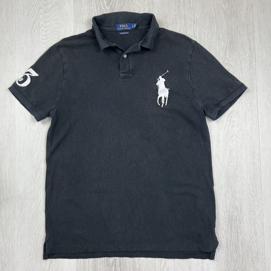 Ralph Lauren Mens Black Custom Slim Fit Polo Shirt Size Large