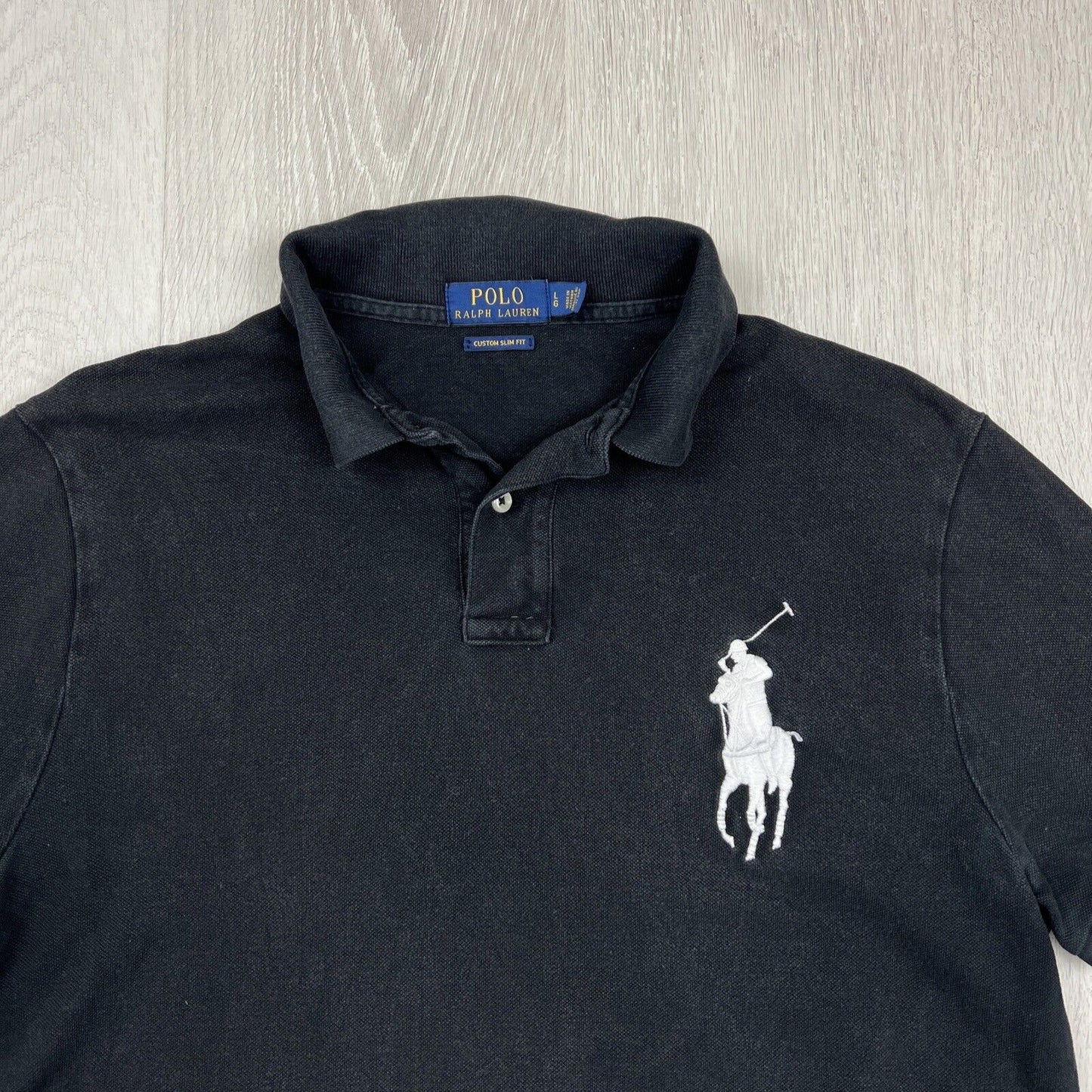 Ralph Lauren Mens Black Custom Slim Fit Polo Shirt Size Large