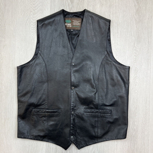 Network Skins Mens Black Leather Vest Size 6XL