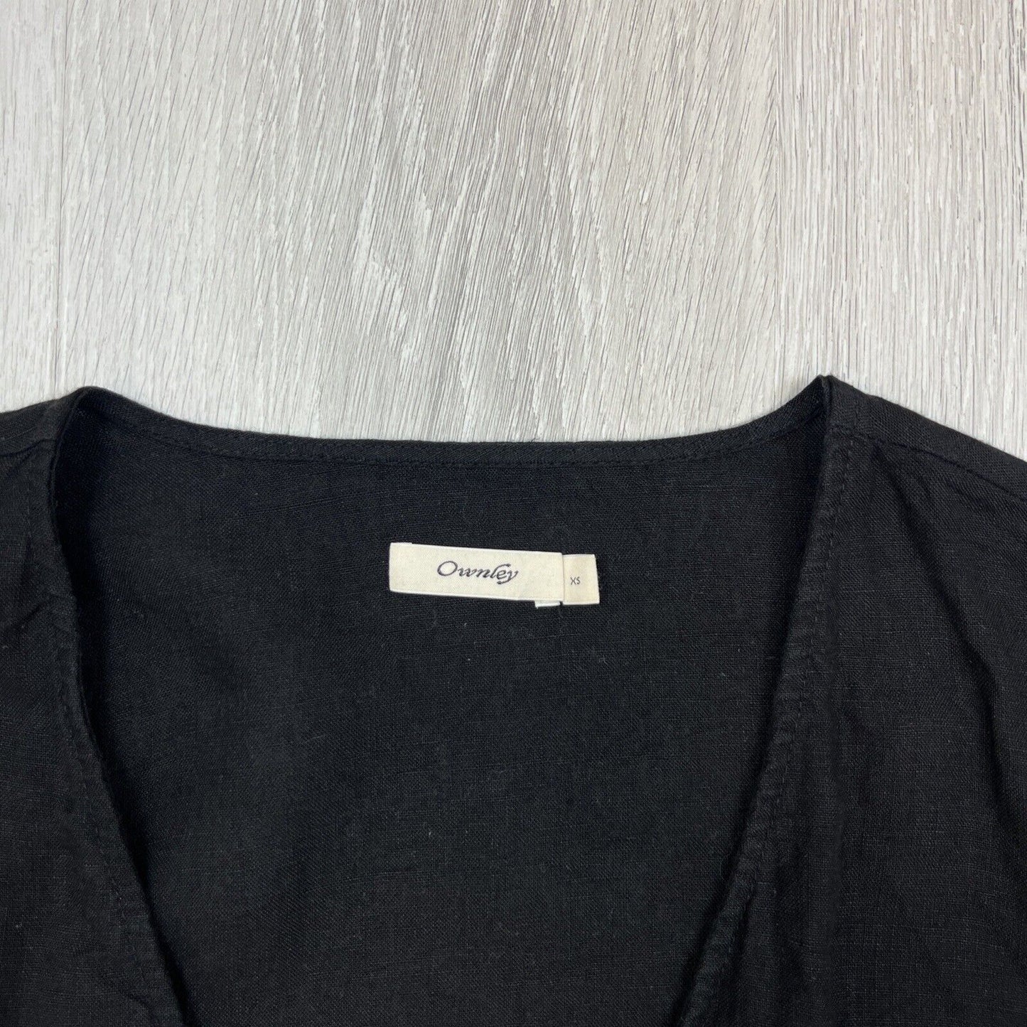 Ownley Womens Black 100% Linen Wrap Cropped Top Size XS