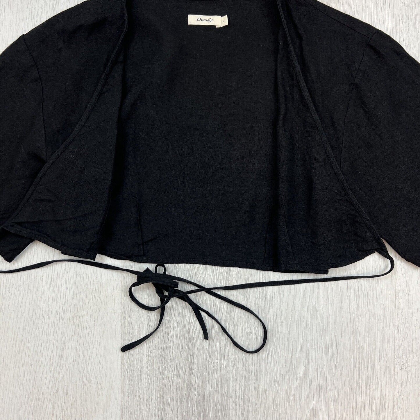 Ownley Womens Black 100% Linen Wrap Cropped Top Size XS