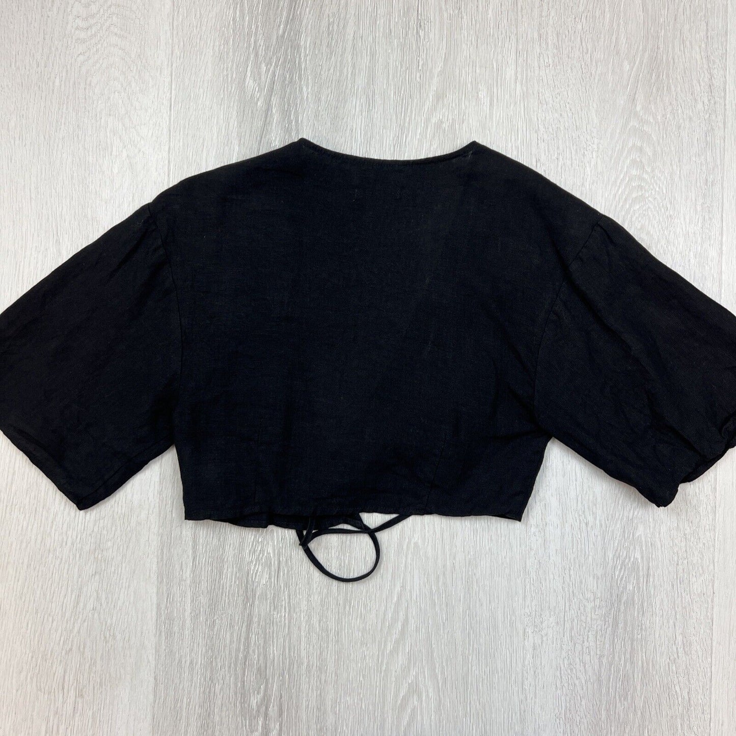 Ownley Womens Black 100% Linen Wrap Cropped Top Size XS