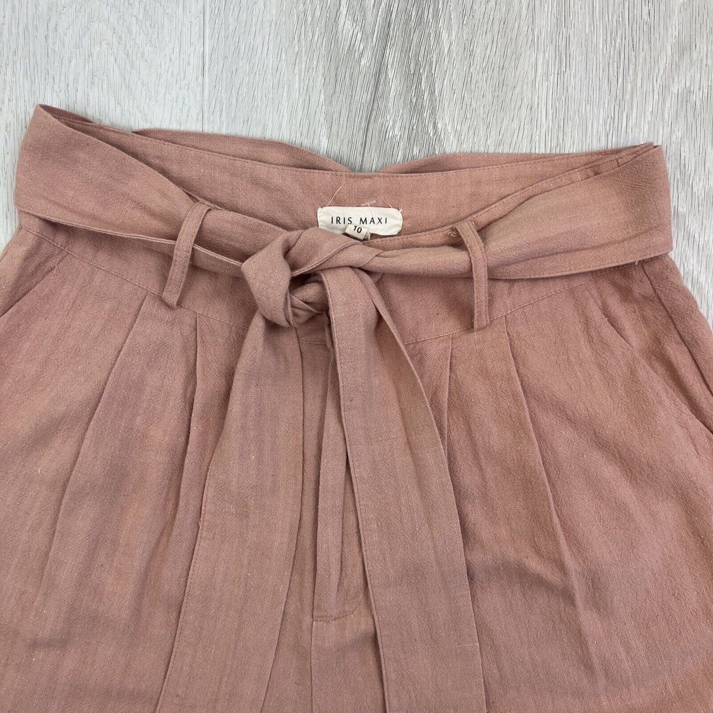 Iris Maxi Womens Light Pink Linen Blend Shorts with Tie Belt Zip Closure Size 10