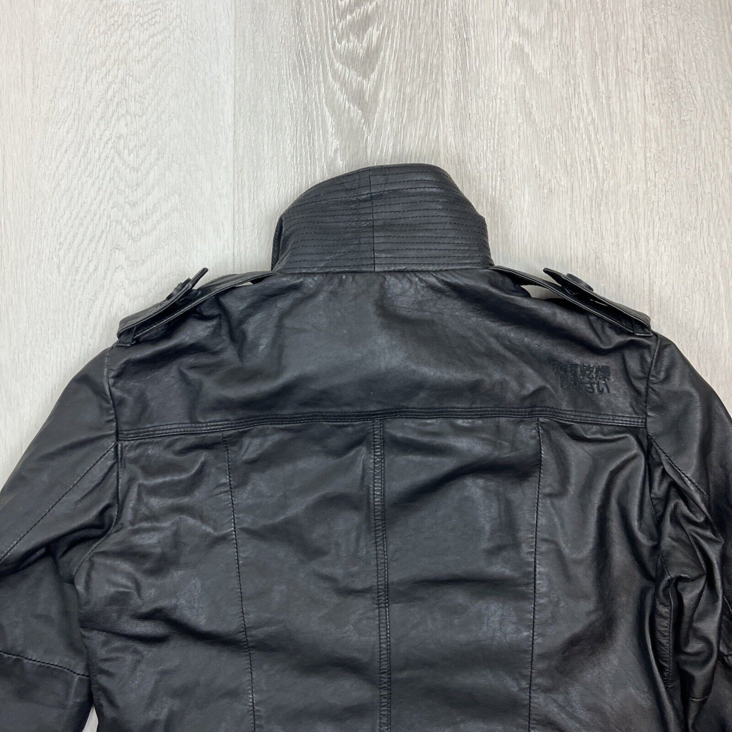 Superdry Mens Black Leather Biker Jacket Size Large