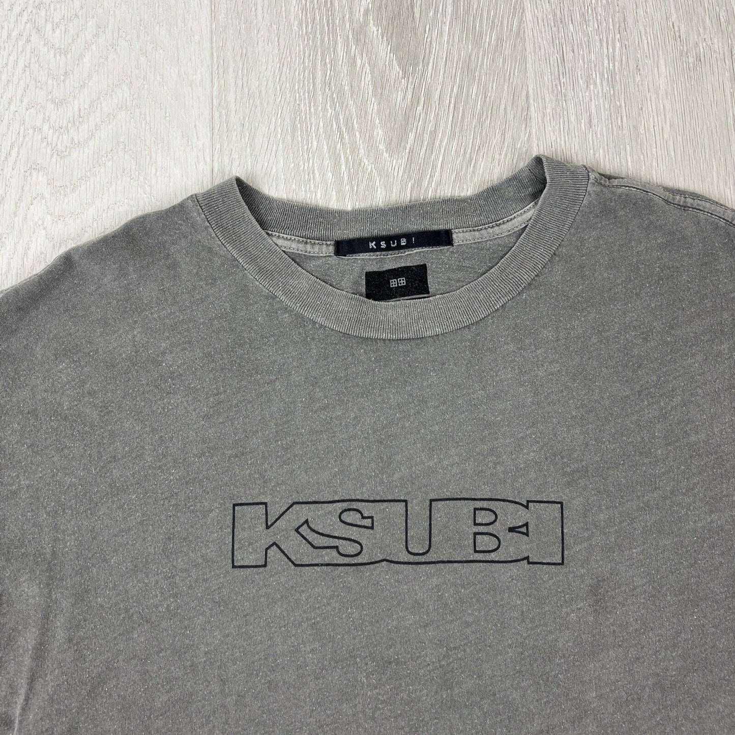 KSUBI Mens Distressed Grey Oversized T-Shirt Size XS (Fits M Easily)