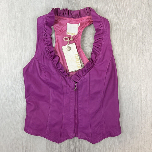 Imperial Womens Purple Leather Zip Up Tank Top Size M (New)