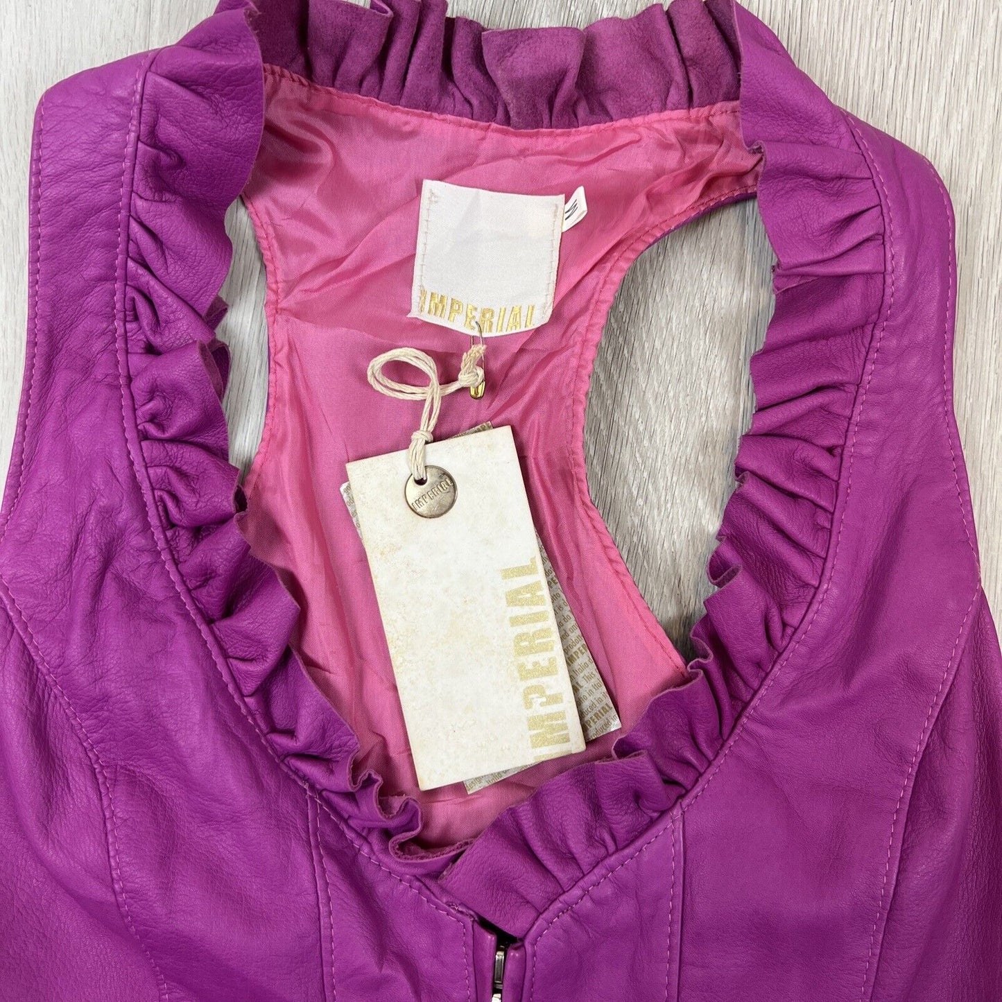 Imperial Womens Purple Leather Zip Up Tank Top Size M (New)