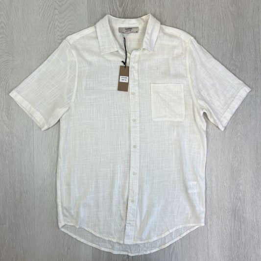 Cove Mens White Linen Blend Short Sleeve Button Up Shirt Size Medium