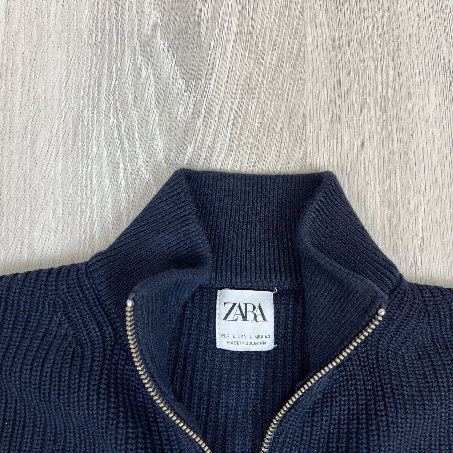 Zara Mens Dark Navy Knitted Full Zip Jacket Size Large