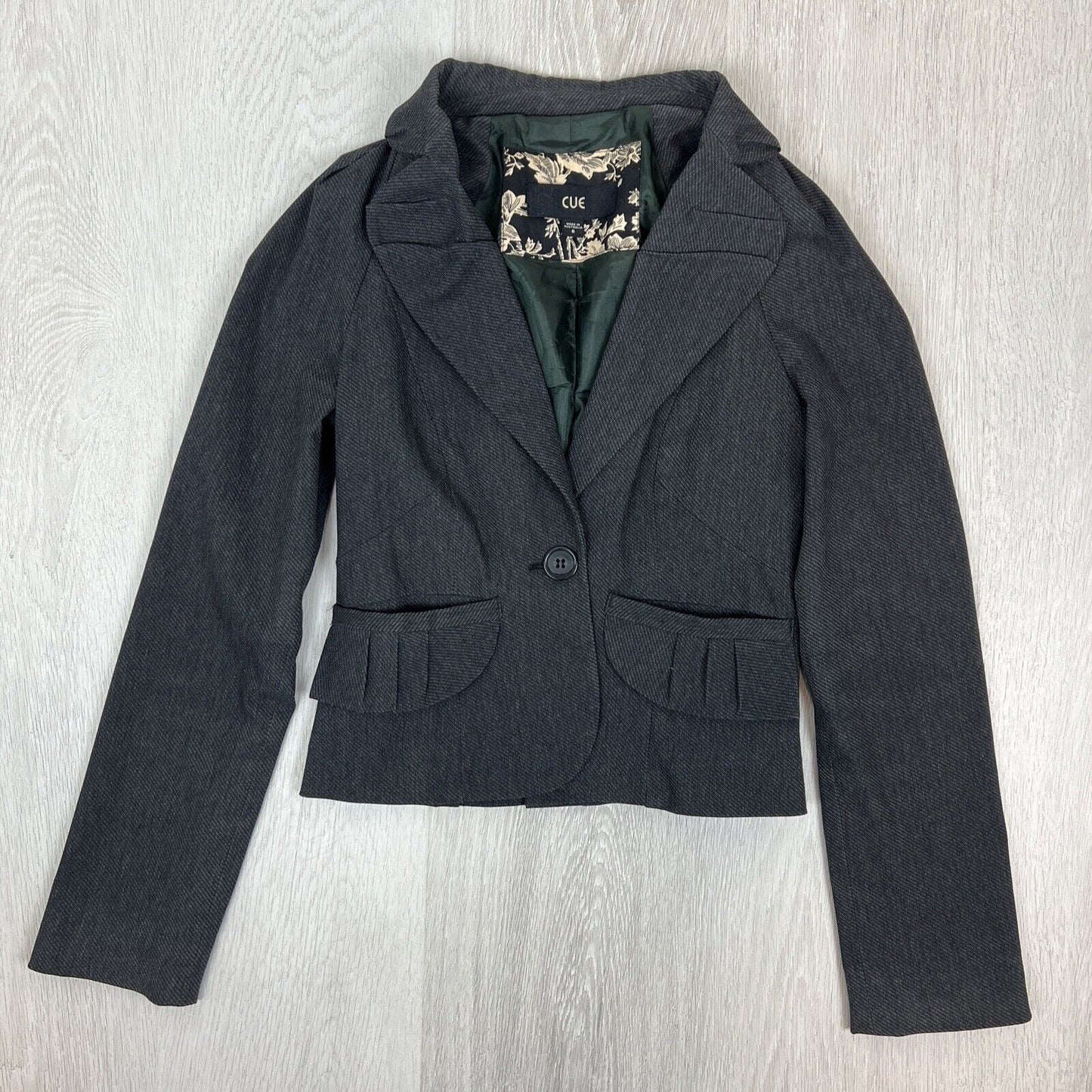 Cue Womens 1-Button Cropped Grey Blazer Jacket Size 6