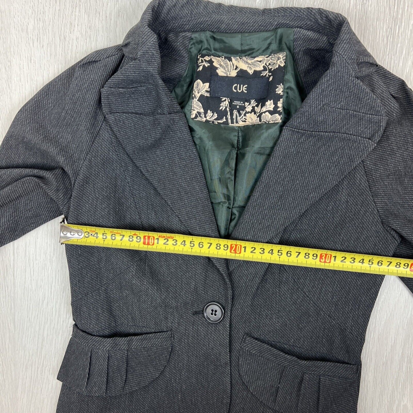 Cue Womens 1-Button Cropped Grey Blazer Jacket Size 6