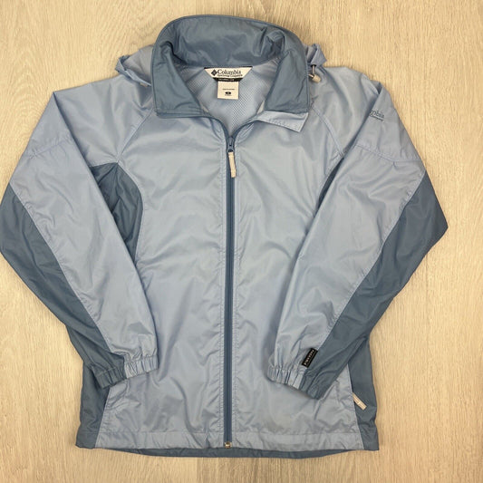 Columbia Womens Light Blue Packable Windbreaker Spray Jacket Size Small