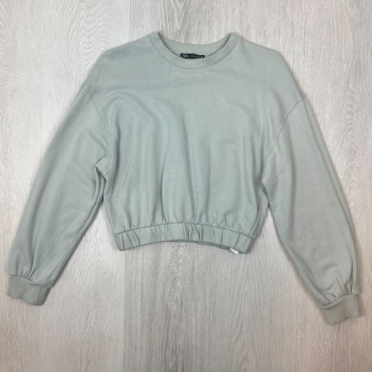 Zara Womens Cropped Green Pullover Sweatshirt Size Small