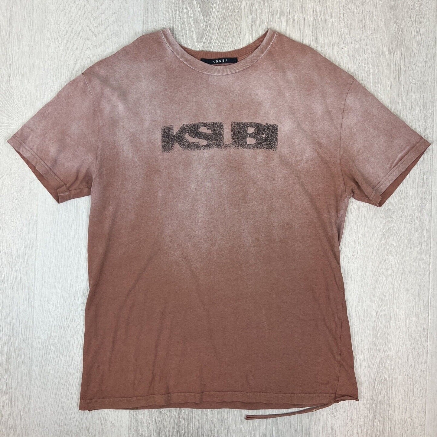 KSUBI Mens Distressed Brown Oversized T-Shirt Size XS (Fits M Easily)