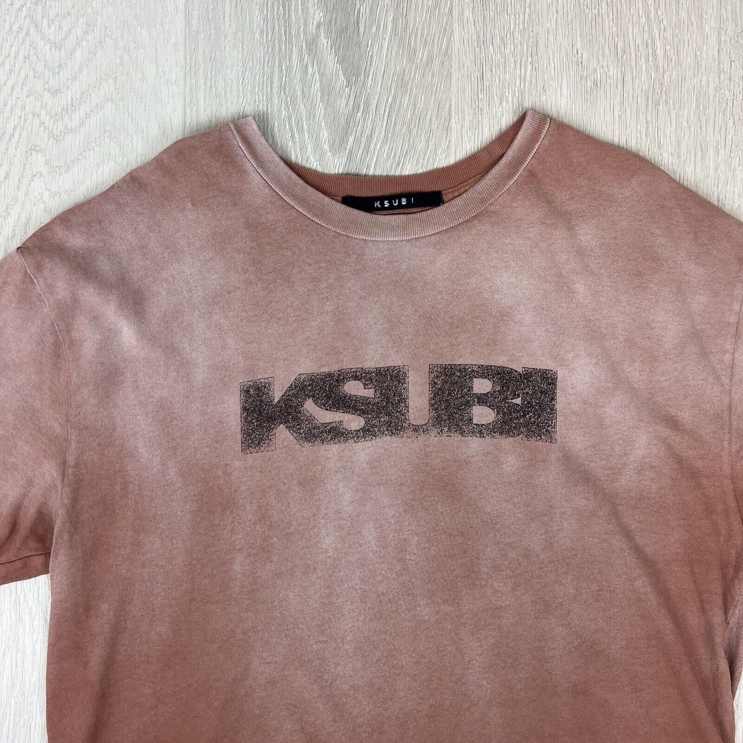 KSUBI Mens Distressed Brown Oversized T-Shirt Size XS (Fits M Easily)