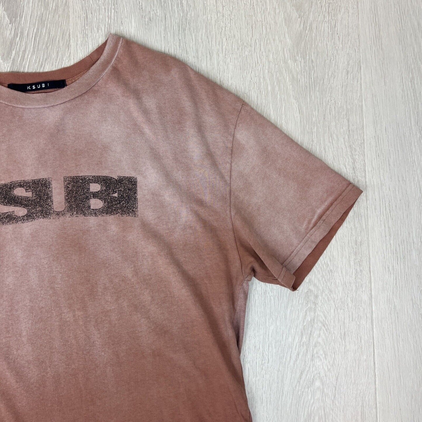 KSUBI Mens Distressed Brown Oversized T-Shirt Size XS (Fits M Easily)