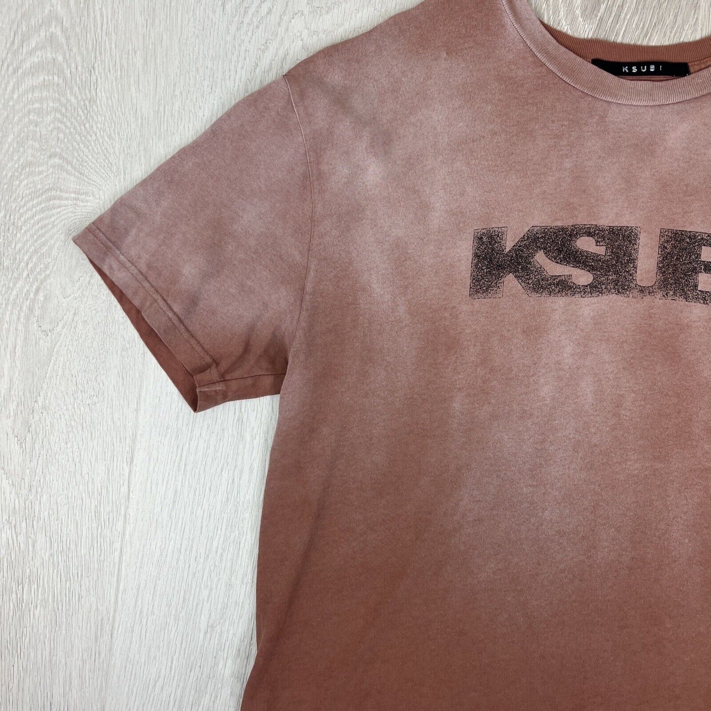 KSUBI Mens Distressed Brown Oversized T-Shirt Size XS (Fits M Easily)