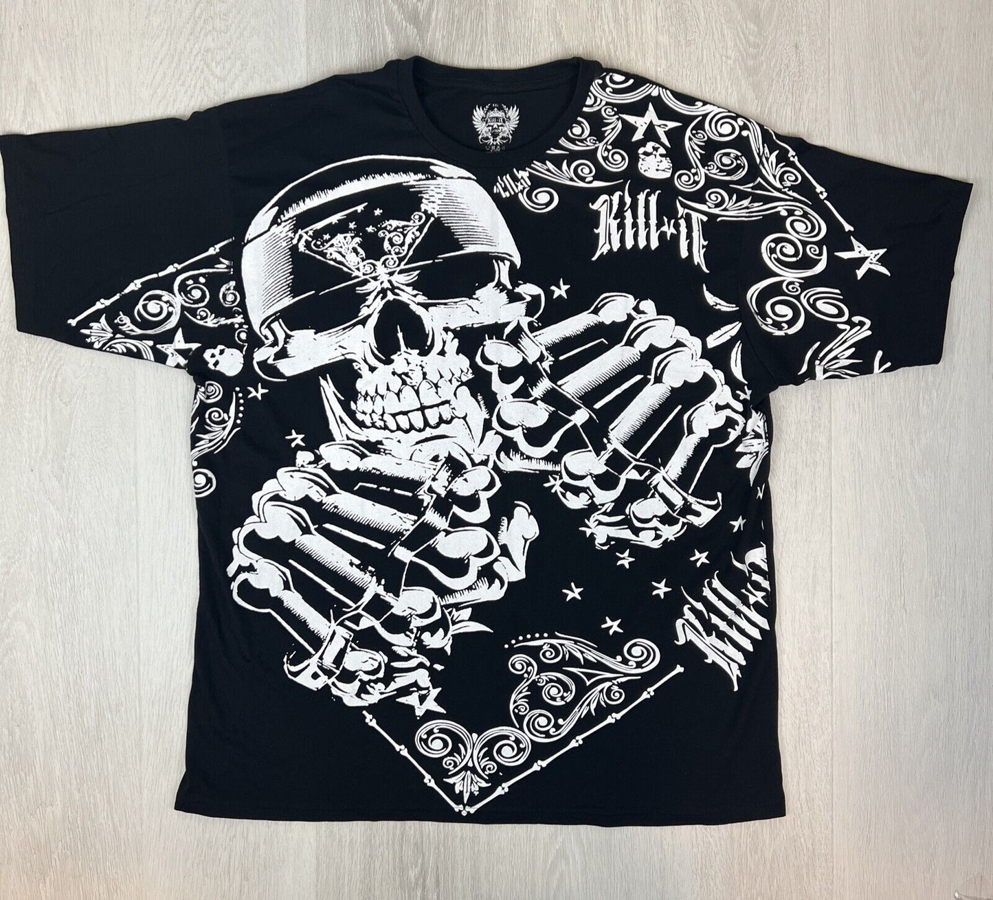 Kill It Mens Huge Skull Print Black T-Shirt Size 2XL