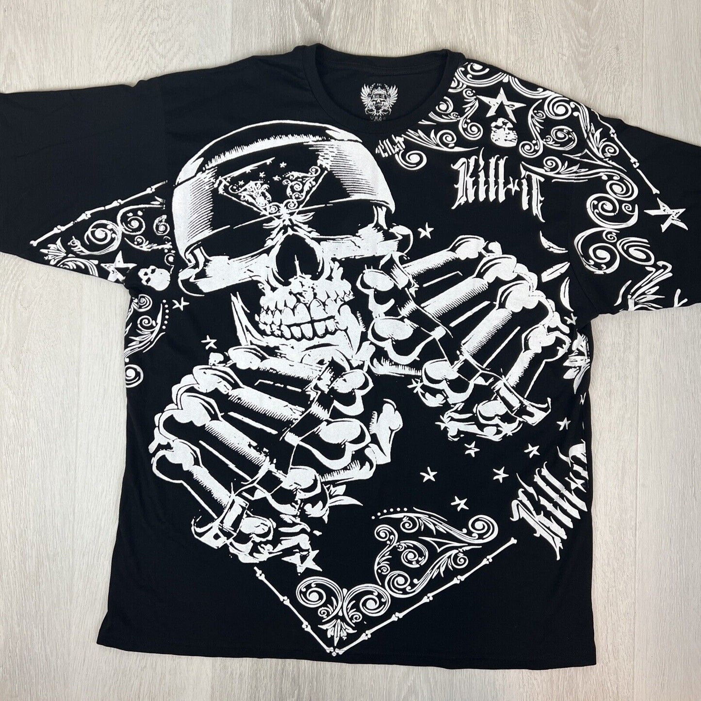 Kill It Mens Huge Skull Print Black T-Shirt Size 2XL