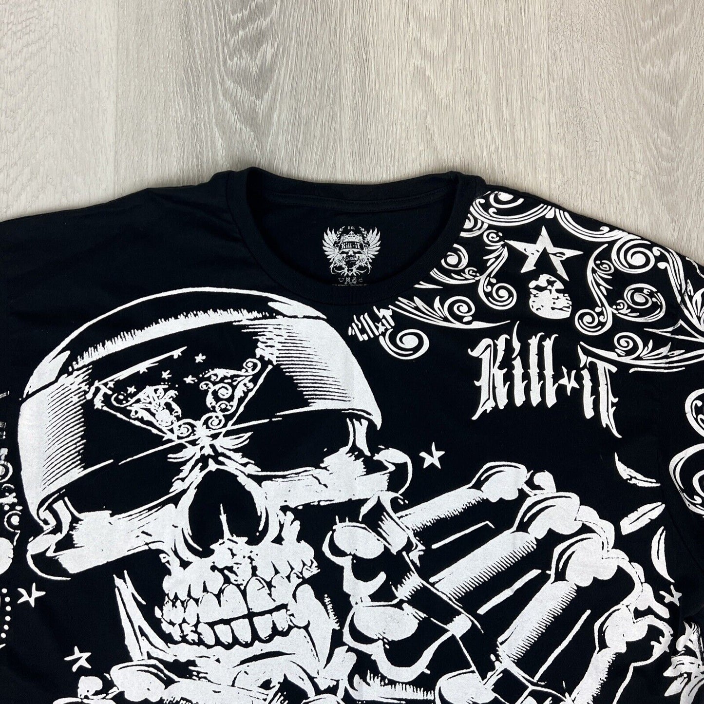 Kill It Mens Huge Skull Print Black T-Shirt Size 2XL