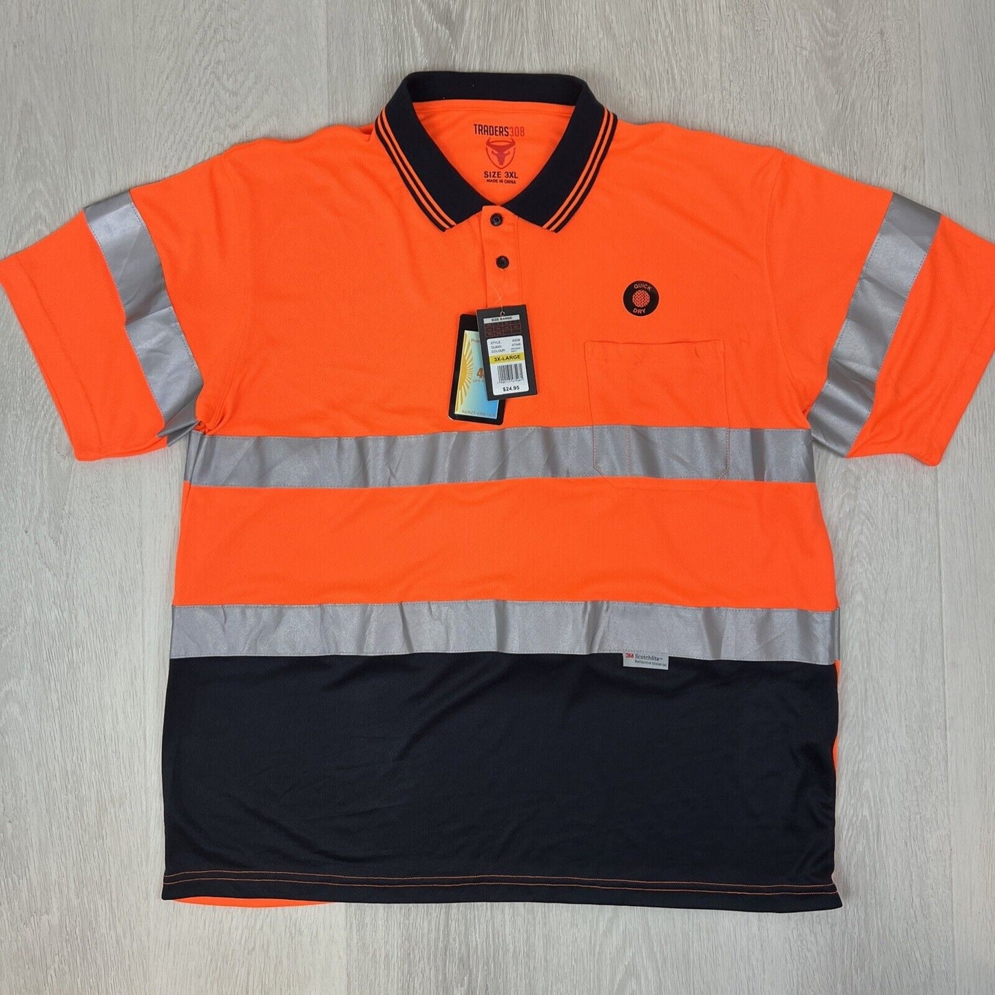 Traders308 Mens Orange High Visibility Polo Shirt Size 3XL (New)