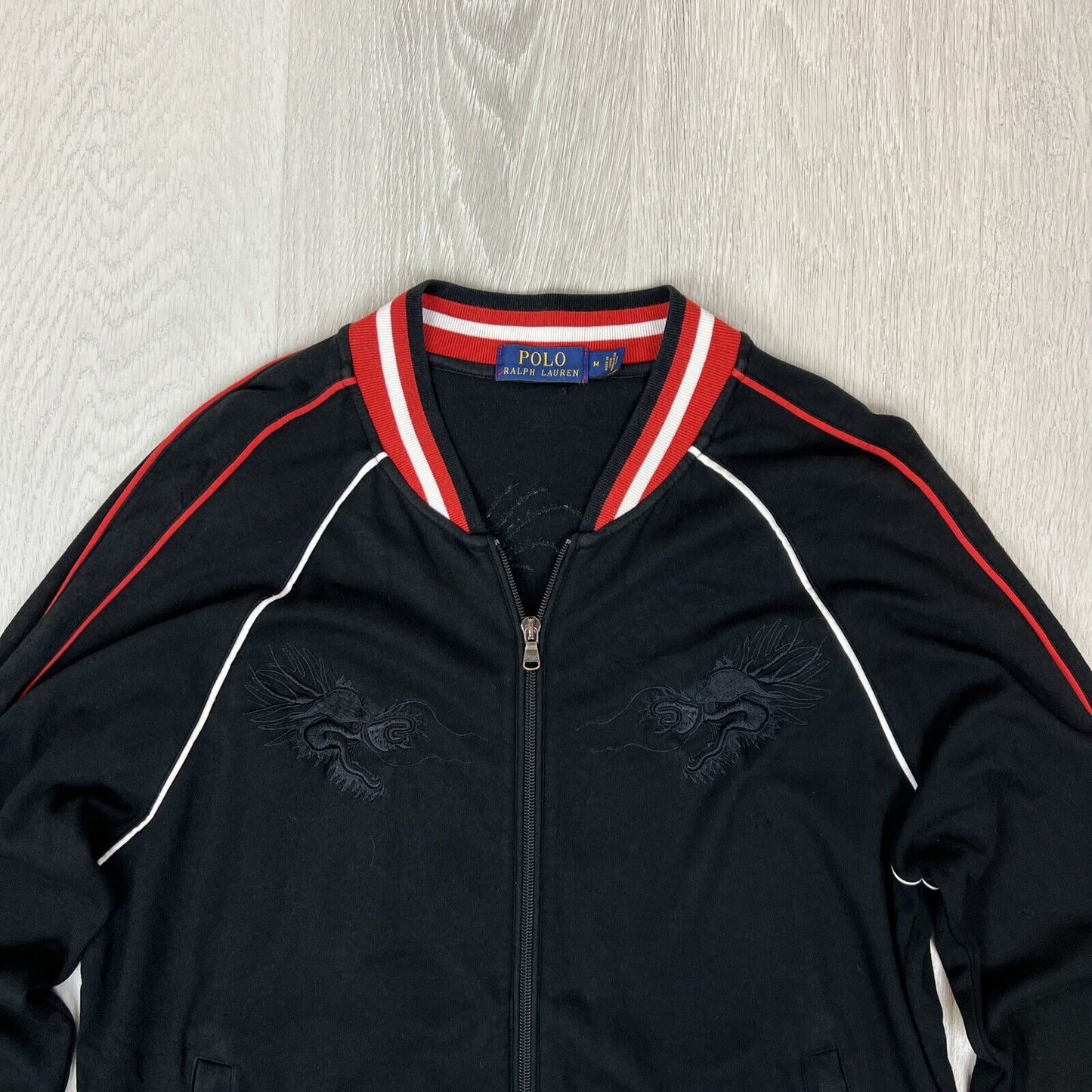 Polo Ralph Lauren Mens Black Embroidered Dragon Full Zip Jacket Size Medium