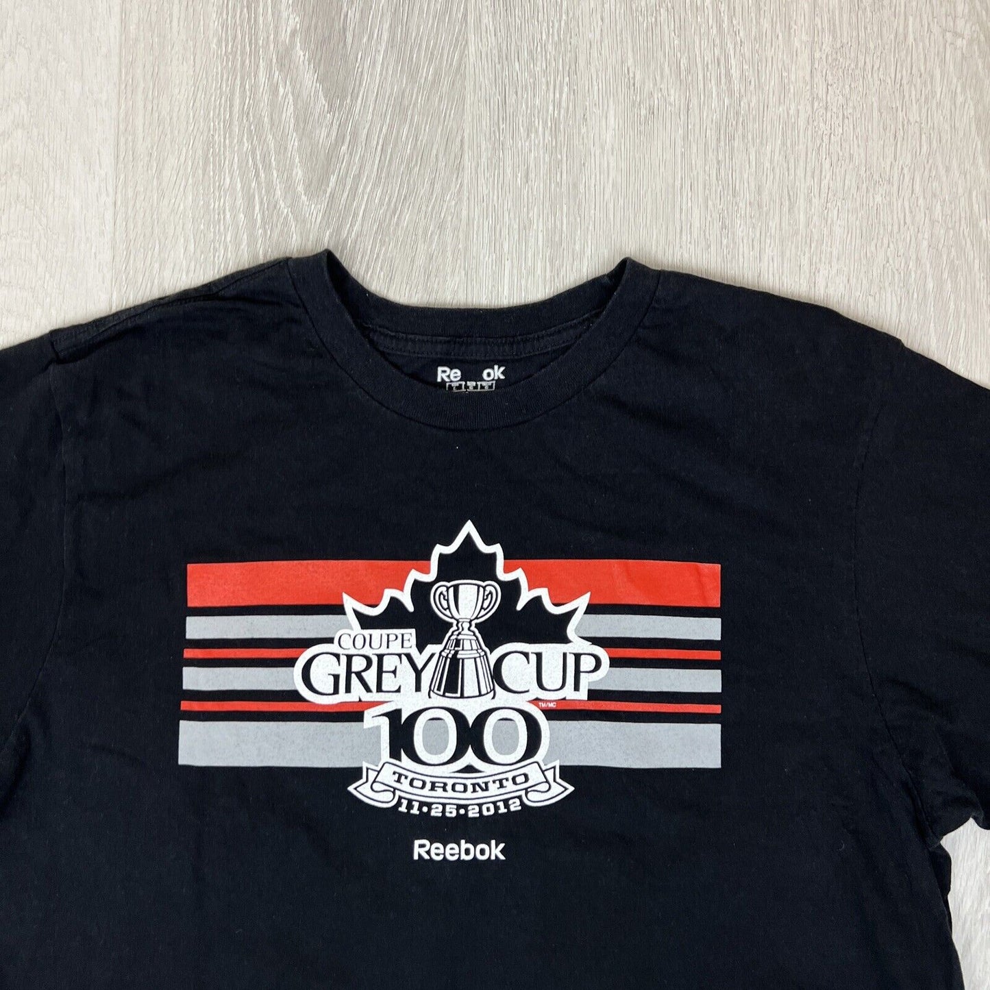 Reebok Mens black T-Shirt Size Large Coupe Grey Cup 100 Toronto 2012 CFL