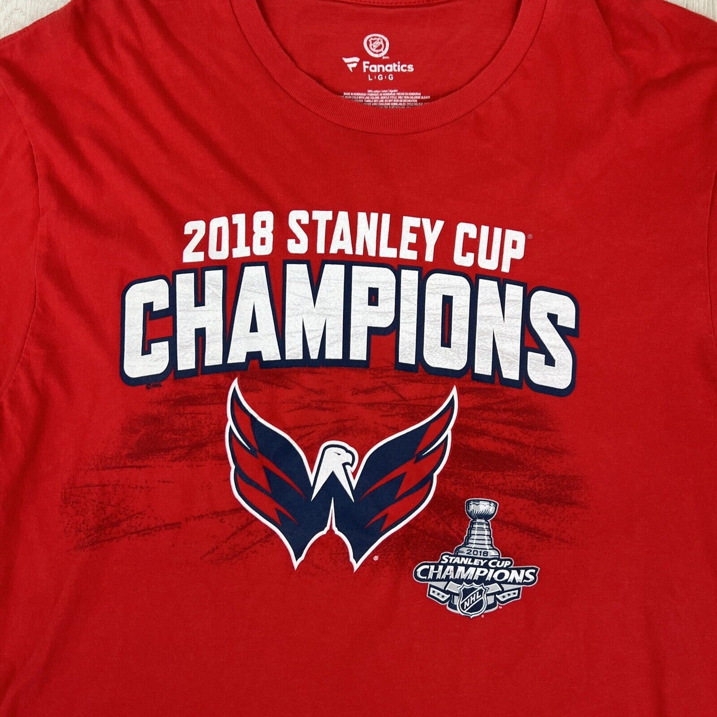 Fanatics NHL Washington Capitals 2018 Stanley Cup Champions Mens T-Shirt Size L