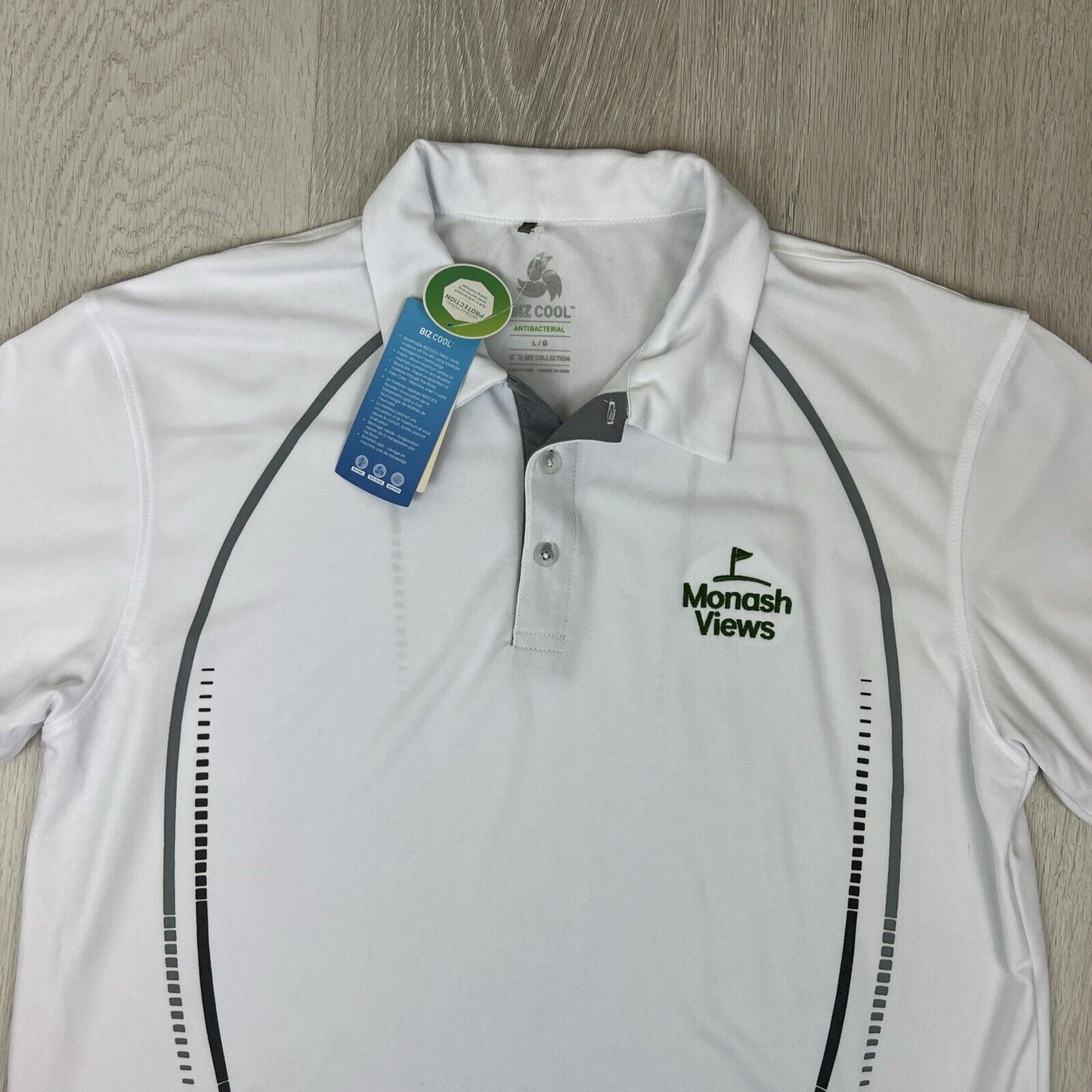 Biz Collection Antibacterial Mens White Monash Views Polo Shirt Size Large (New)