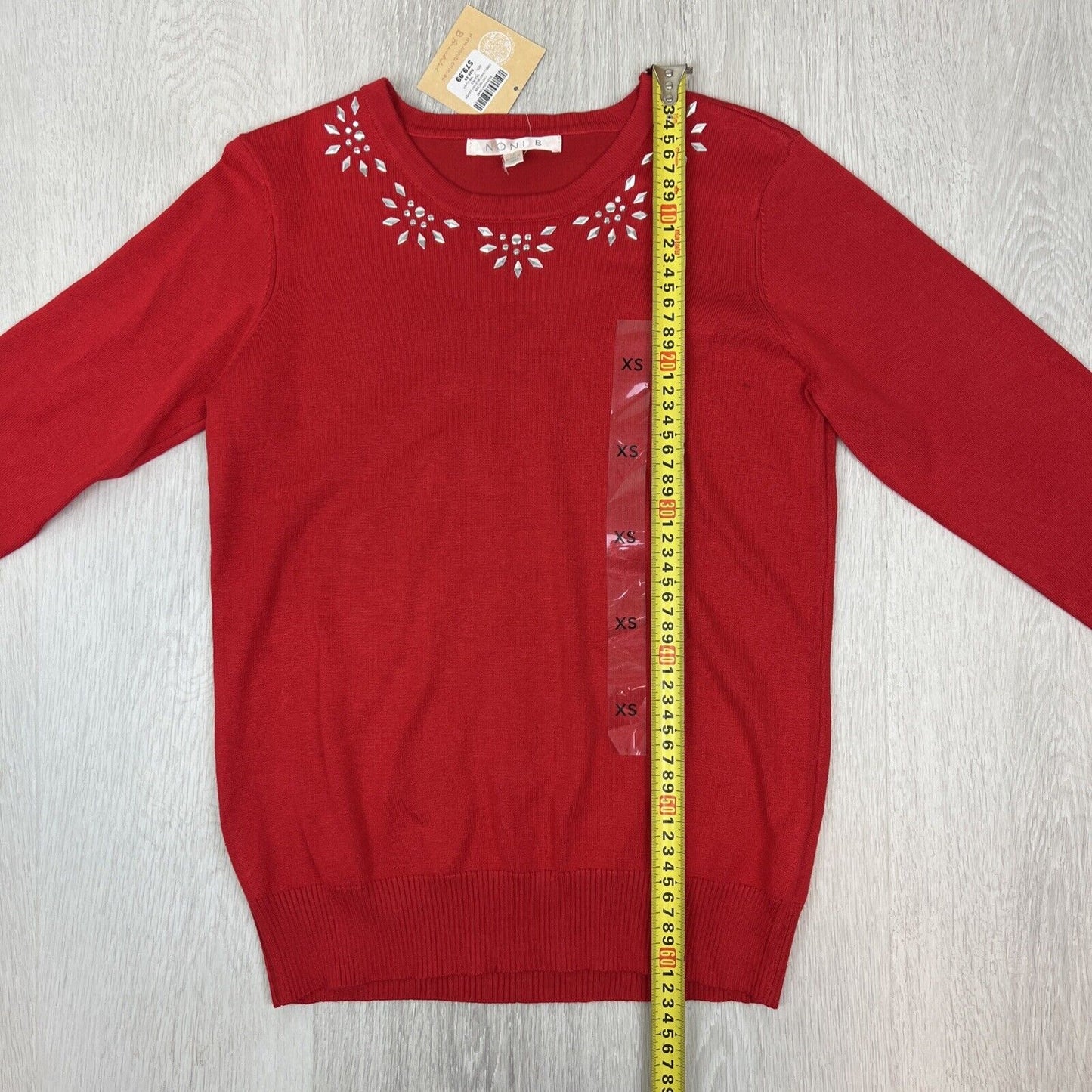 Noni B Womens Red Embelished Neck Pullover Knit Jumper Size XS (New)