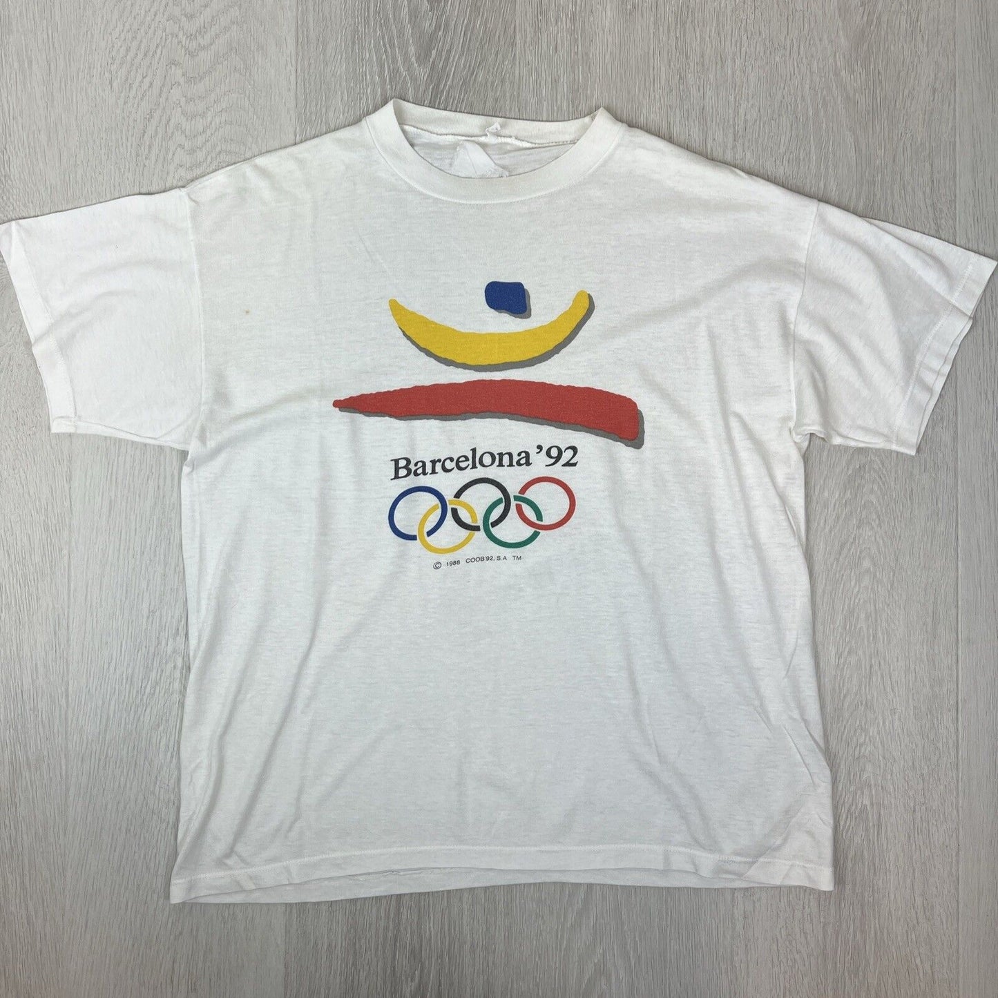 Vintage Barcelona Olympics 1992 Mens White T-Shirt Size S/M Approx