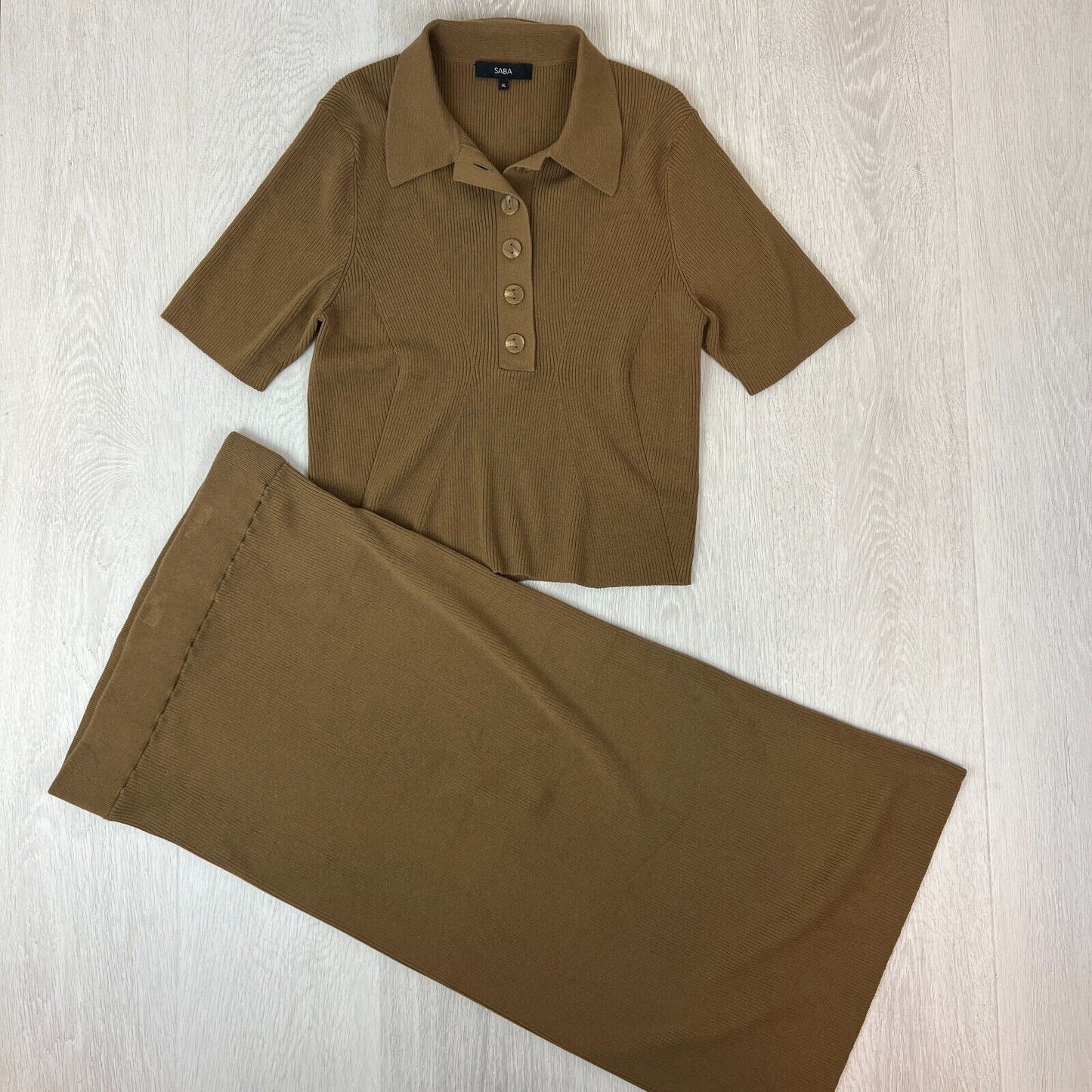 Saba Womens Brown Ribbed Top & Skirt Set Size L & XL