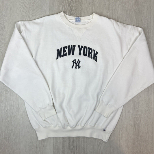 Russell Athletic White New York Yankees Boxy Sweatshirt Jumper Size XL