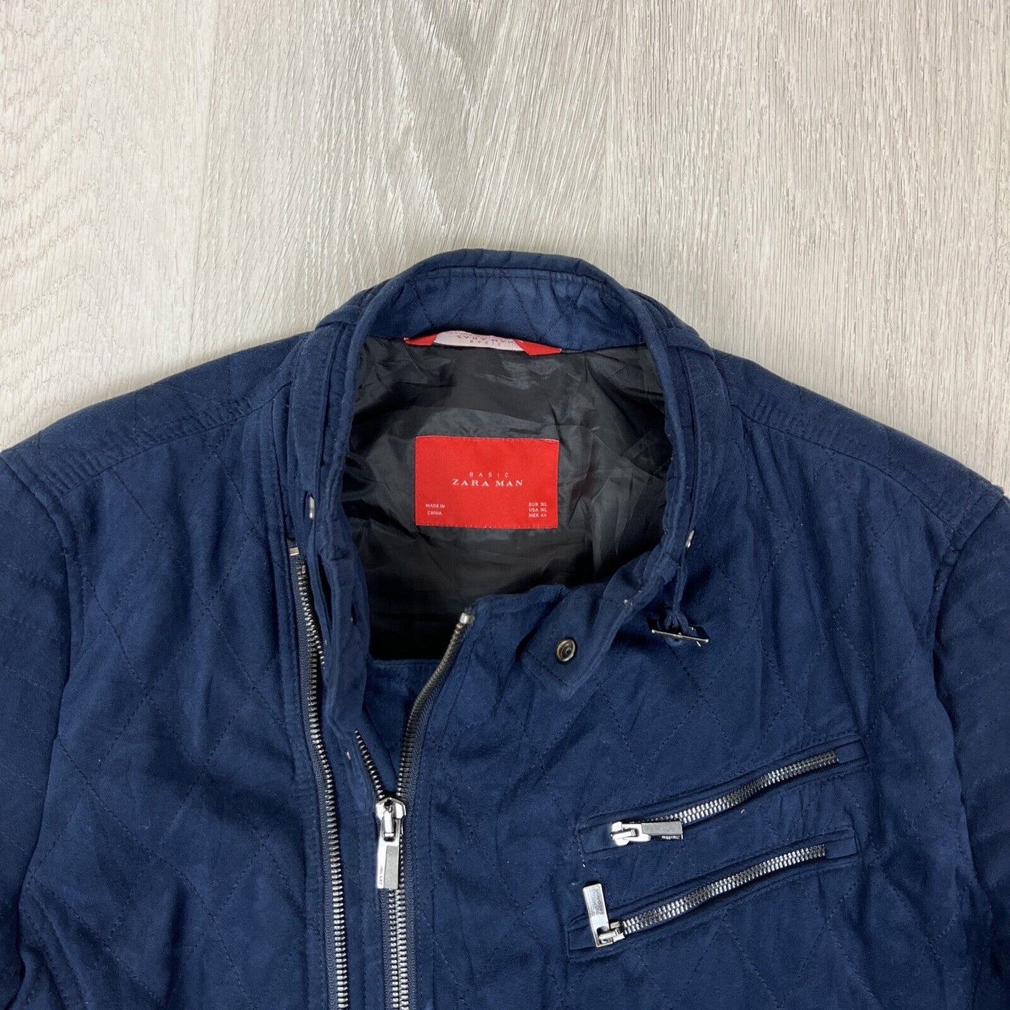 Zara Man Mens Blue Quilted Biker Style Jacket Size XL