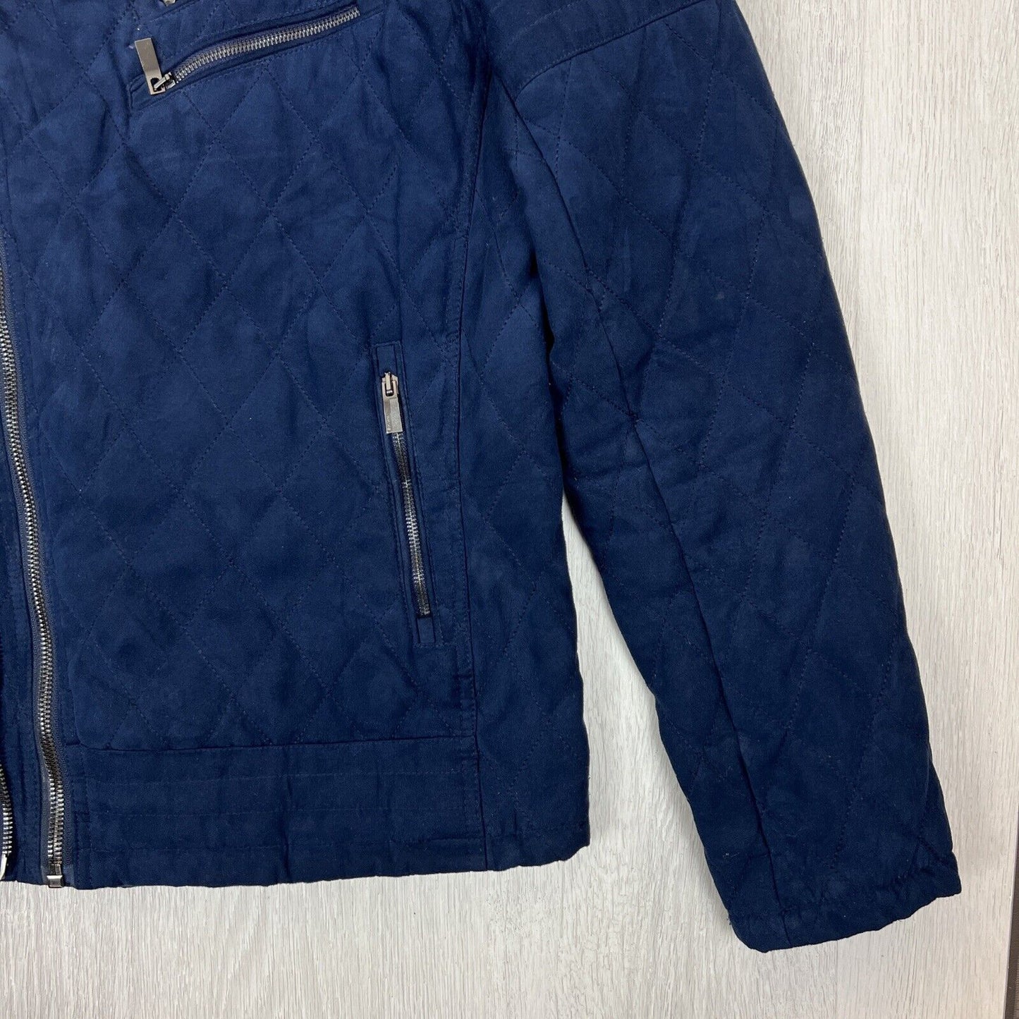 Zara Man Mens Blue Quilted Biker Style Jacket Size XL