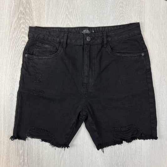 Factorie Mens Cut-Off Biker Distressed Black Denim Jean Shorts Size 32