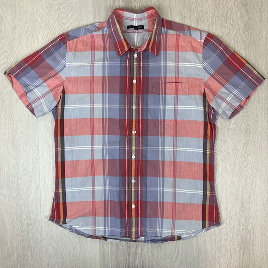 SABA Mens Short Sleeve Button Up Shirt Plaid Pattern Size XL