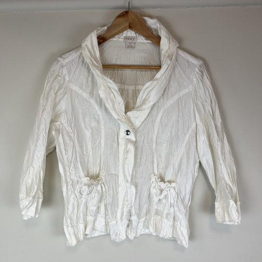 LEAF Womens White Satin Crumpled Jacket Size Medium