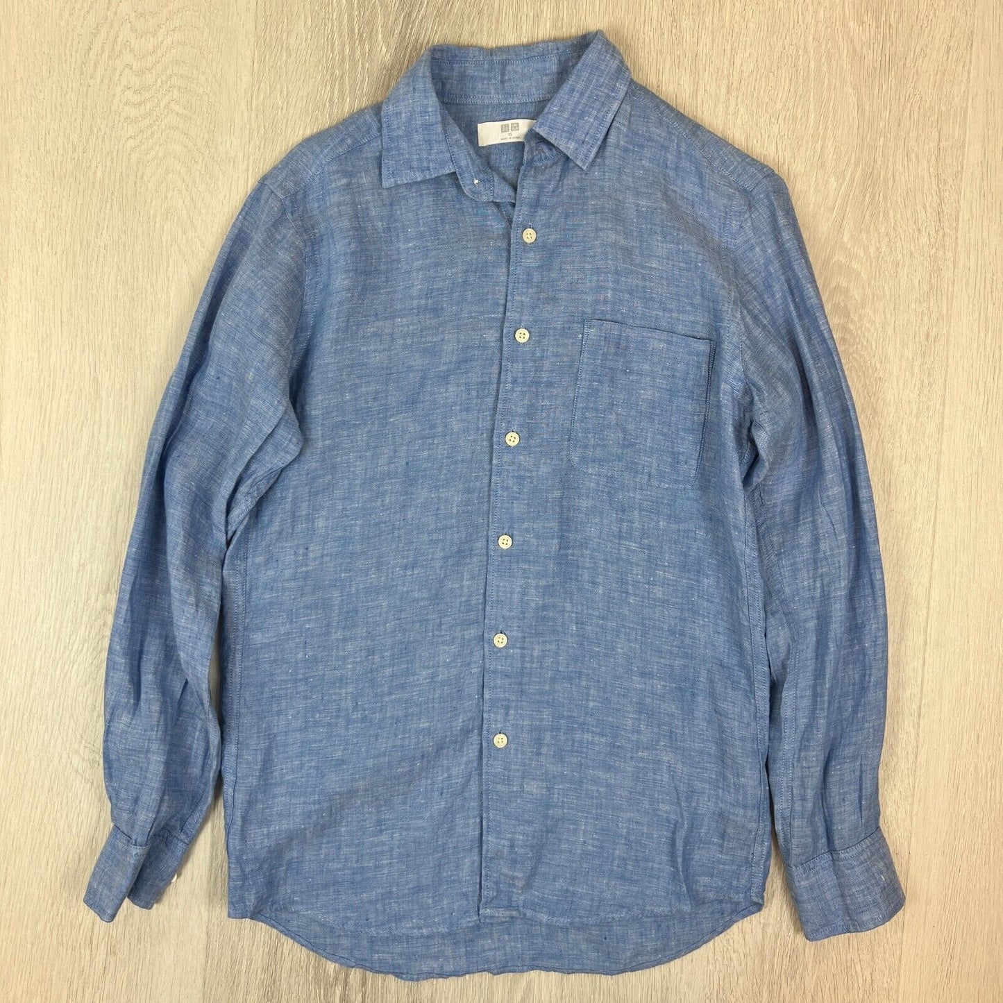 Uniqlo Womens Long Sleeve Blue Flax (Linen) Button Up Size XS Oversized