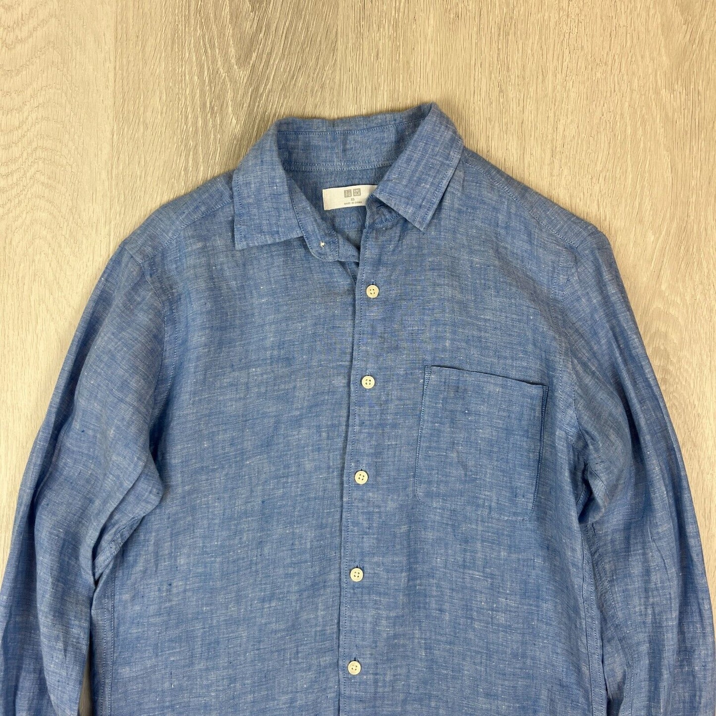 Uniqlo Womens Long Sleeve Blue Flax (Linen) Button Up Size XS Oversized