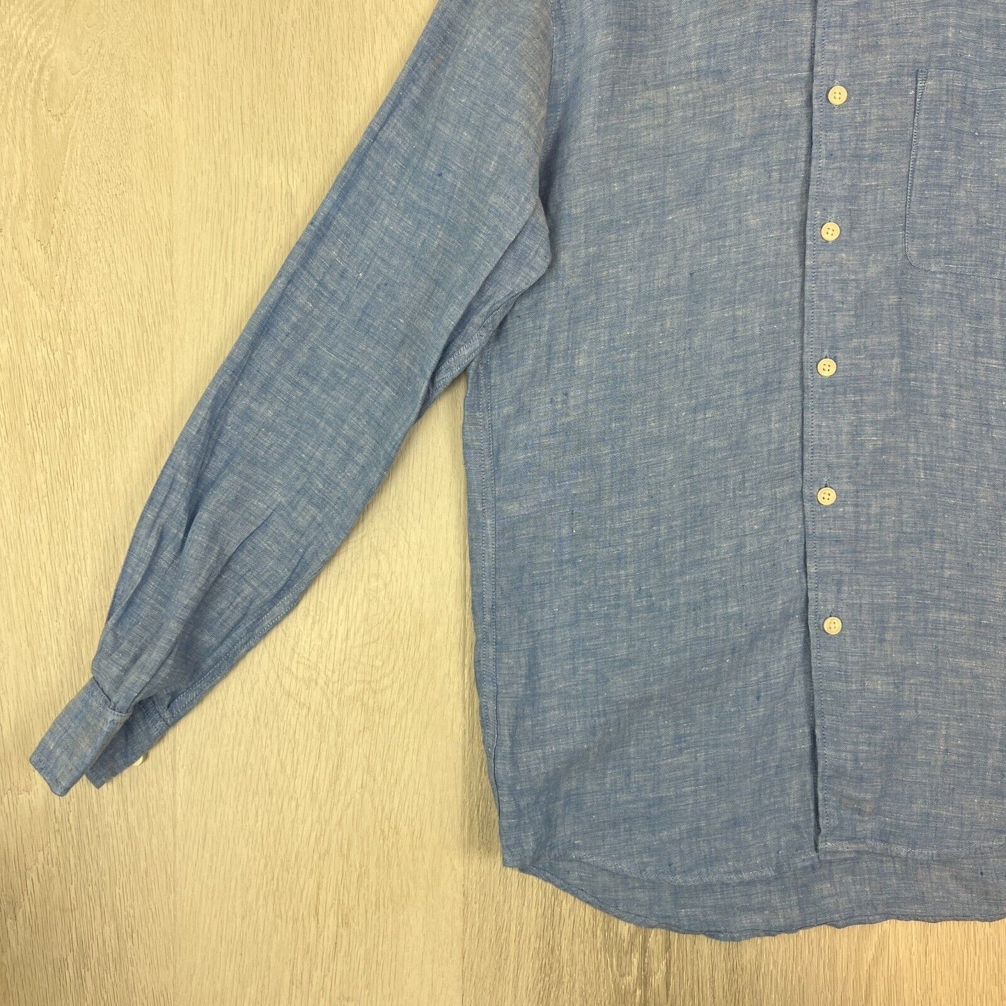 Uniqlo Womens Long Sleeve Blue Flax (Linen) Button Up Size XS Oversized