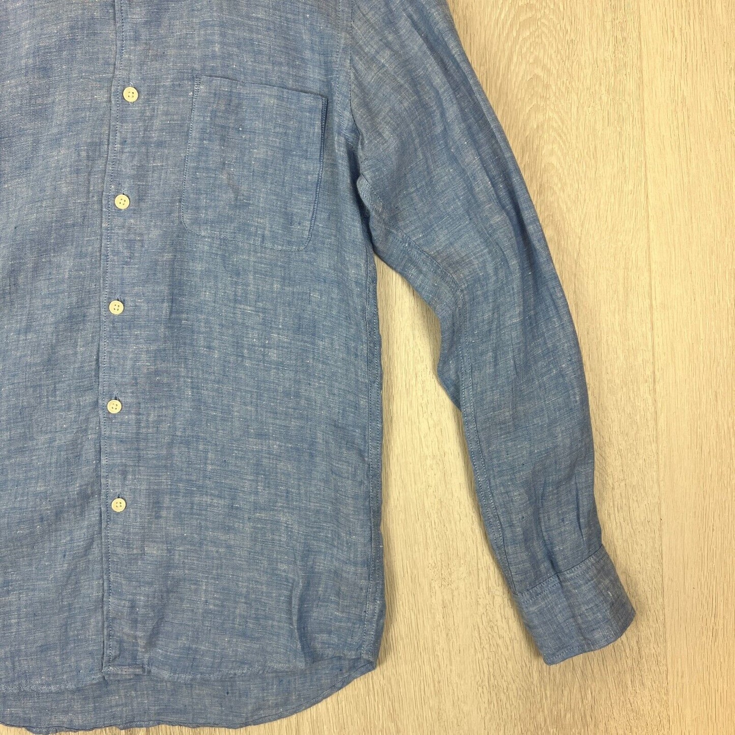 Uniqlo Womens Long Sleeve Blue Flax (Linen) Button Up Size XS Oversized