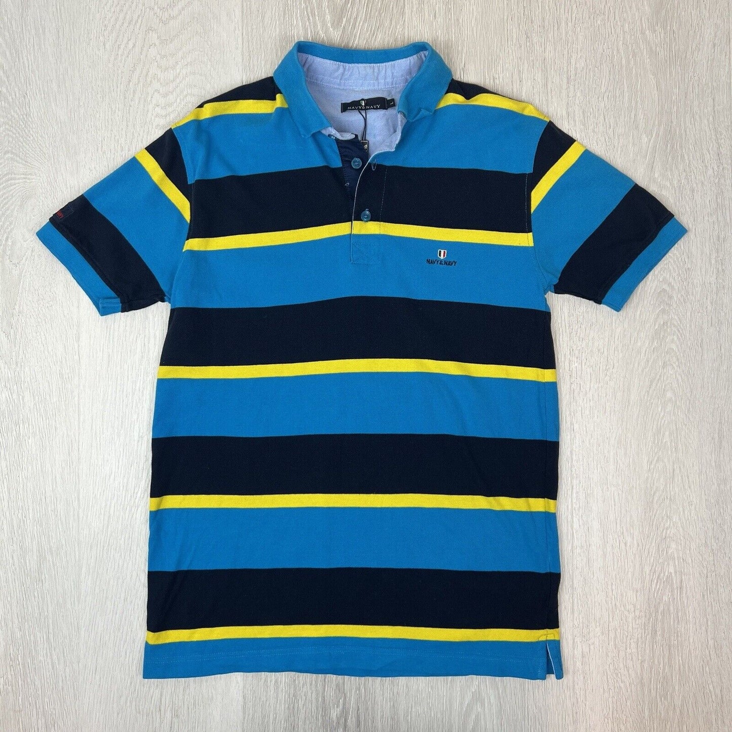 Navy & Navy Mens Striped Polo Shirt Size Small (Marked L)