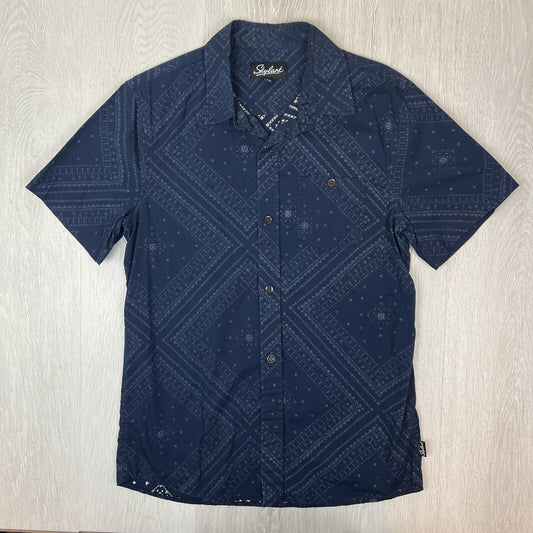 Skylark Mens Navy Blue Short Sleeve Button Up Shirt Size medium